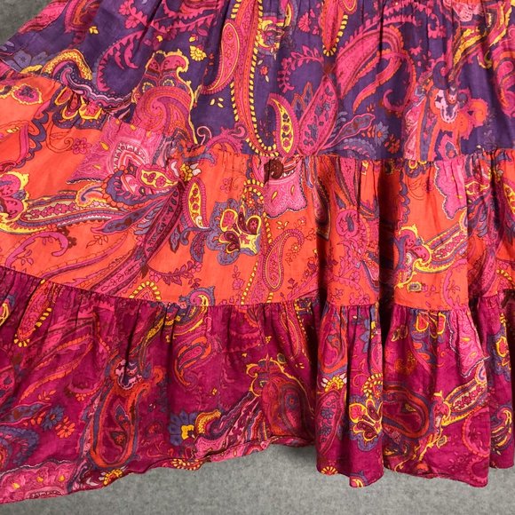 Vintage Lauren Ralph Lauren Linen Skirt Tiered Paisley Pink Size XS - Picture 2 of 6